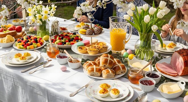 Family easter brunch table.