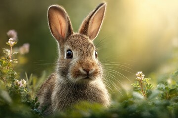 a cute rabbit in meadow.