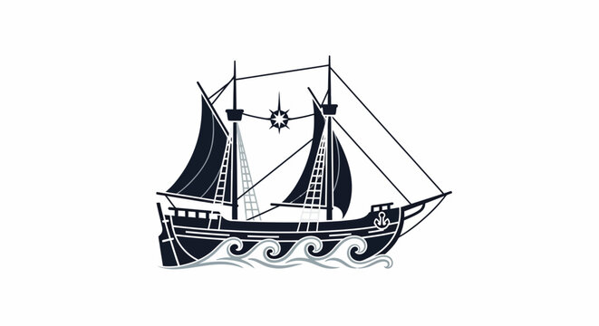 Vintage Sailing Ship Illustration Design.