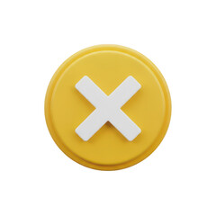 Obraz premium A circular yellow button with a white x symbol representing a cancel or close action in 3d style