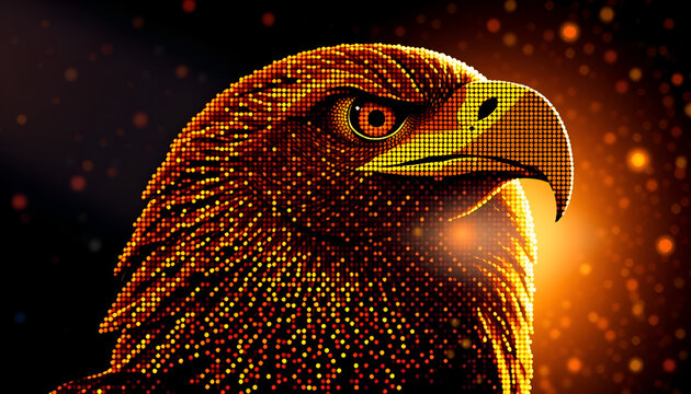 Glowing Eagle Head Dot Art Illustration on Dark Background
