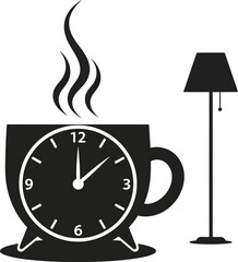 Steaming cup with an integrated clock beside a table lamp for cozy evening timing © MD. SOHAN MIA