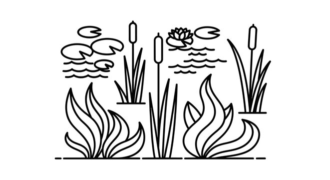 Black and white cattail line art.