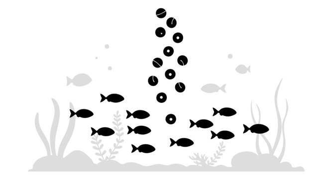 School of Black Fish Swimming Together.