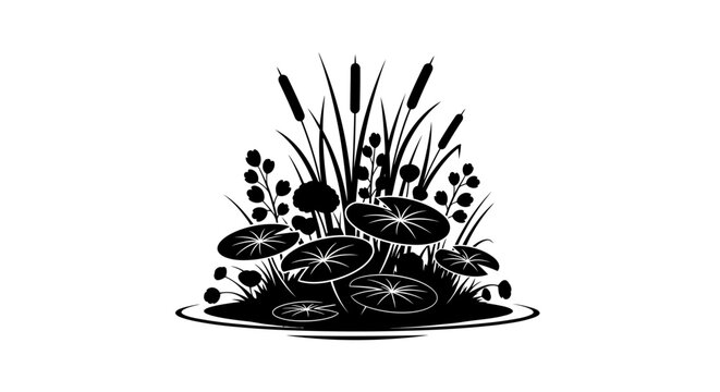 Black and white cattail water plants.