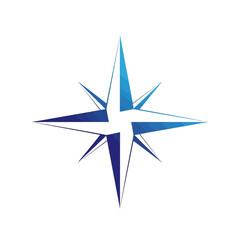 Fototapeta premium Elegant blue star compass design on a clean white background perfect for navigation.