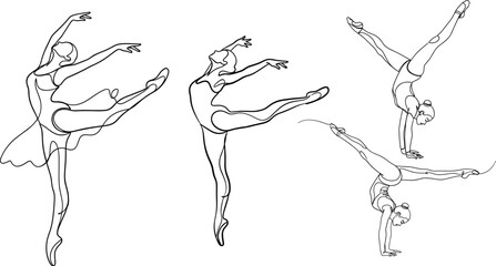Minimalist Ballet Dance Illustrations Set with Graceful Poses and Elegant Movements for Dance and Performance Art Design © Kamrun