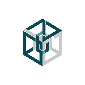 Geometric cube logo design with interlocking shapes and modern style.