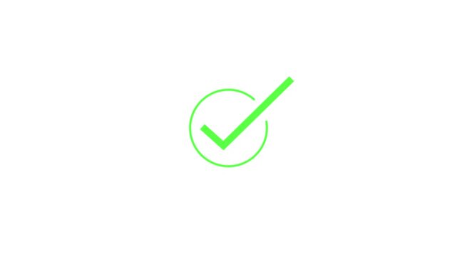 A bright green checkmark inside a circular outline on a white background