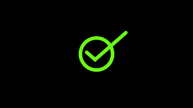 A vibrant green check mark inside a circle is prominently displayed on a solid black background