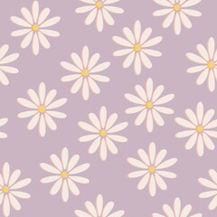 Obraz premium Seamless Scattered Daisy Repeat Pattern in White on Lavender Purple