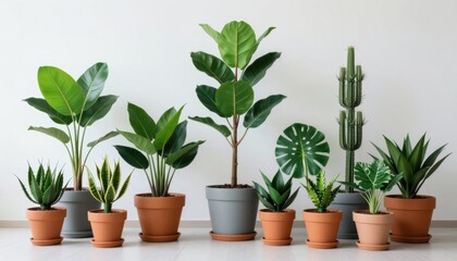 Fototapeta premium Indoor plant display arrangement contemporary space photograph minimalist environment front view home decor inspiration
