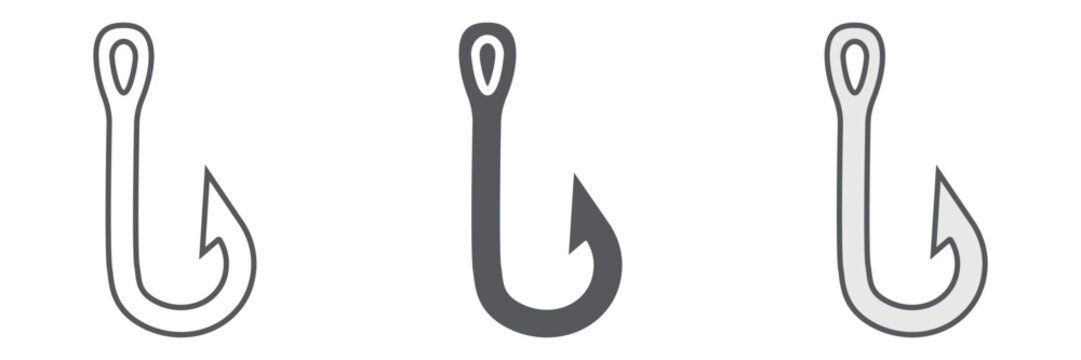 Fishing hook line icon, fishing and bait, fishhook set sign, vector graphics, a linear pattern on a white background.