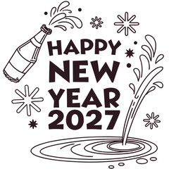 Fototapeta premium Happy new year 2027 celebration with champagne bottle and fireworks