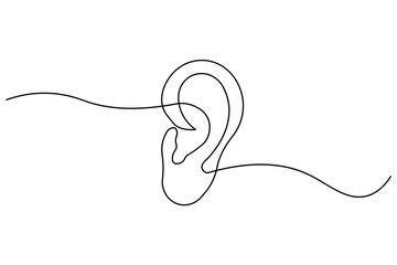 Obraz premium Ear continuous one line minimal outline vector icon for hearing concept