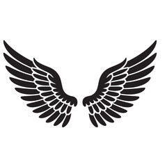 Fototapeta premium Black symmetrical angel wings with detailed feathers isolated minimalist vector design