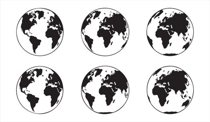 Obraz premium Minimalist seamless globe pattern with world map icons in black and white grid design
