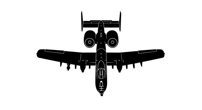A-10 Thunderbolt II Warthog aircraft silhouette from above.