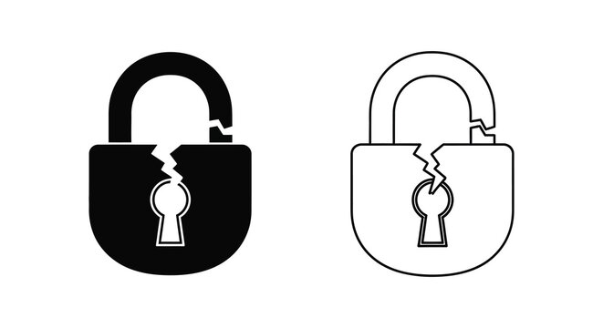 Two padlock icons one filled and one outlined both broken silhouette