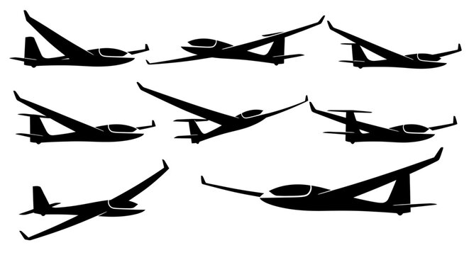 Collection of various glider aircraft silhouettes in different flight positions.