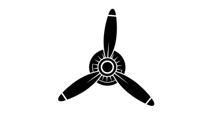 Black and white illustration of a three-bladed airplane propeller, simple design. © Joko