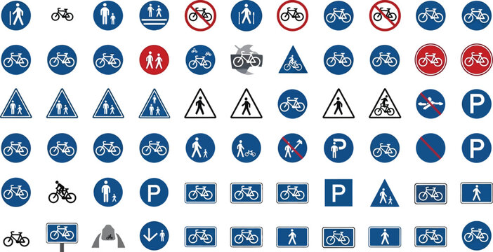 Pedestrian and bicycle signs regulate pathways.