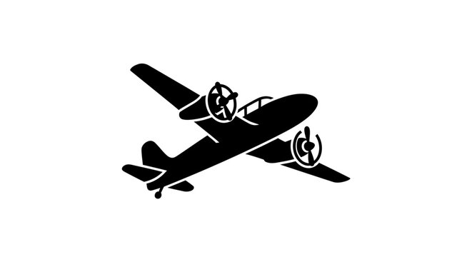 Classic twin engine propeller airplane silhouette flying.
