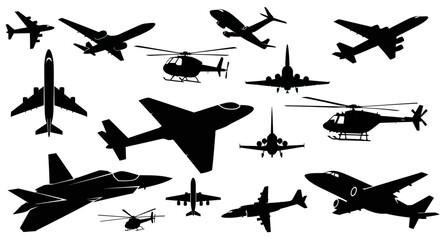 Collection of various aircraft silhouettes including airplanes and helicopters. © Joko