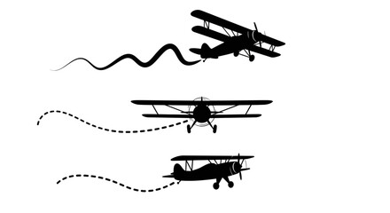 Vintage biplanes flying with various flight paths. © Selena