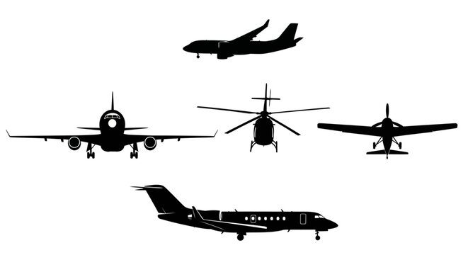 Collection of various aircraft silhouettes on a white background.
