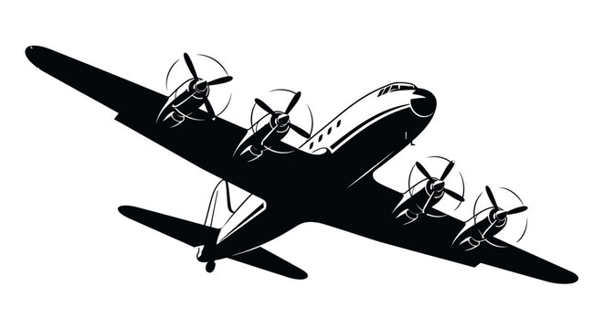 Vintage Propeller Airplane Silhouette Flying Through the Sky.