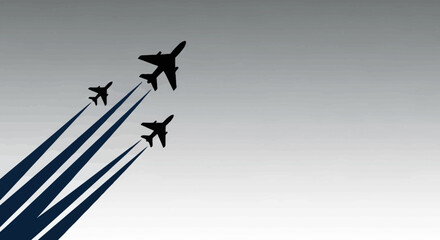 Three jet planes flying in formation with trails. © Selena