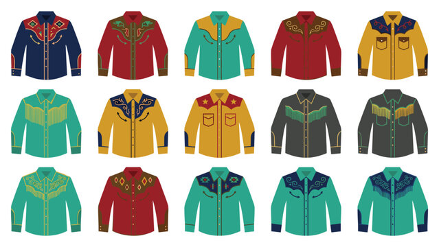 Western cowboy shirts collection with vintage embroidery and patterns.