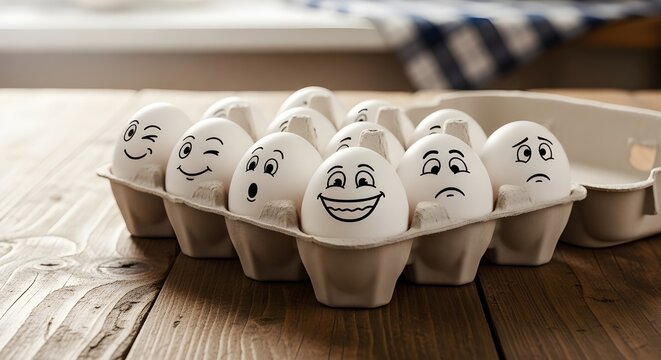 Faces of eggs.