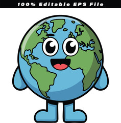 Obraz premium Earth character, a friendly and smiling cartoon globe with arms and legs, proudly displays continents and oceans, symbolizing global unity and environmental protection efforts for a sustainable.