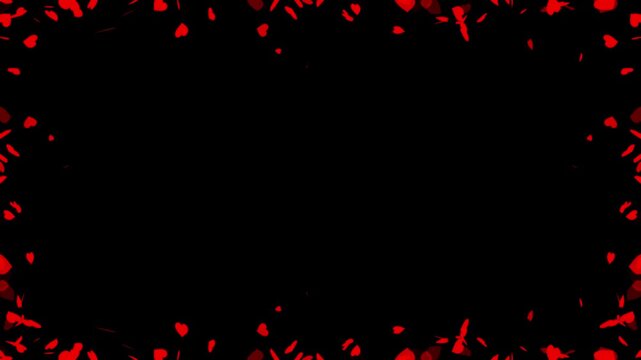 Valentines Day Animated Heart Frame Border with Flying Particles. Abstract Glowing Heart Particles Rectangle Frame Overlay for Romantic Video