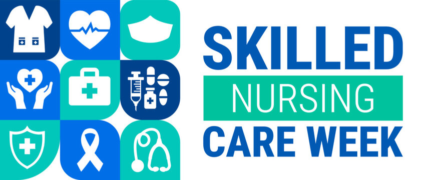 national skilled nursing care week background, banner, card or poster design template is observed every year during May, to raise awareness about the mission. Vector illustration.