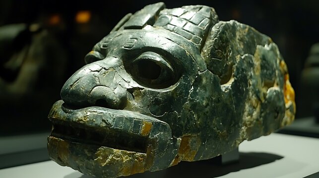 Ancient Olmec Colossal Head Sculpture from La Venta, Mexico.