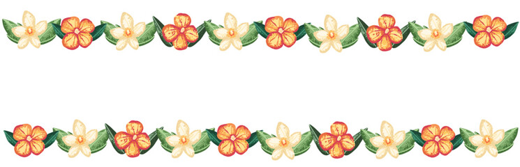 Border frame with hawaiian tropical flowers. Summer illustration © Yulia Zelinskaya