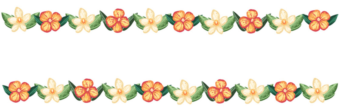 Border frame with hawaiian tropical flowers. Summer illustration