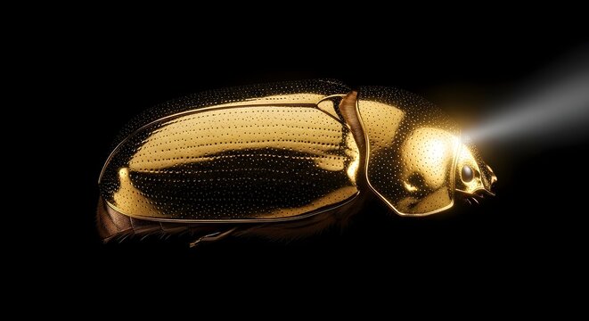 Close up of a golden bronze beetle wing casing with metallic sheen against a dark background