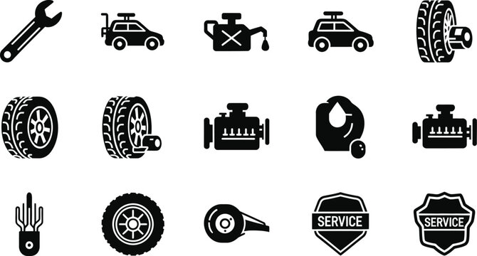 Car service repair icon set mechanic tools engine tire automotive flat vector