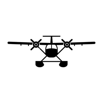 Vector of a twin-engine propeller airplane shown from the front.