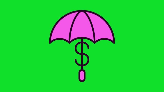 Animated Illustration of a Pink Umbrella with a Dollar Sign Handle 4k stock animation video on a green screen for chroma key background for video editing.Representing Financial Protection.