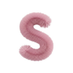 Fototapeta premium Pink fuzzy letter S isolated on transparent background