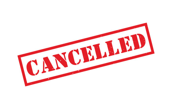 A bold red rectangular stamp boldly declares cancelled across a clean white background a striking silhouette high quality professional detailed modern elegant stylish