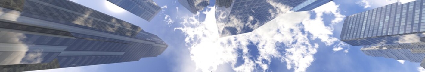 Skyscrapers, high-rise buildings from below against the background of the sky, cityscape, panorama of skyscrapers, 3D rendering © ustas