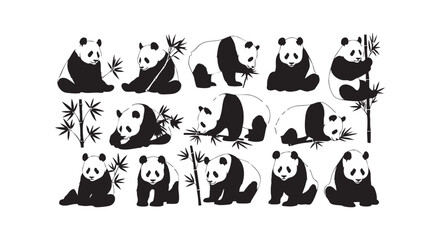 Adorable panda illustrations with bamboo plants isolated on transparent background © Md