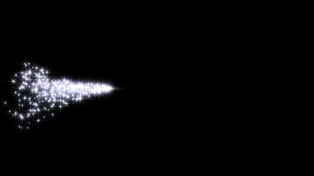 Glitter star line animation with luminous white star sparkle trail, flowing fairy dust motion, seamless glowing particles, elegant smooth twinkle loop effect on black screen background 4k animation