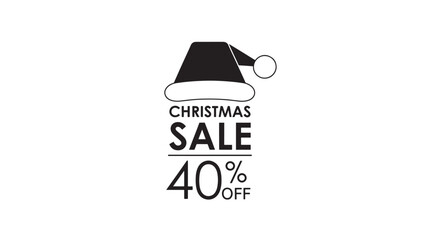 Obraz premium Christmas sale sign with a black Santa hat graphic and 40 percent off text on a white background. featuring discount, promotion, offer with holiday